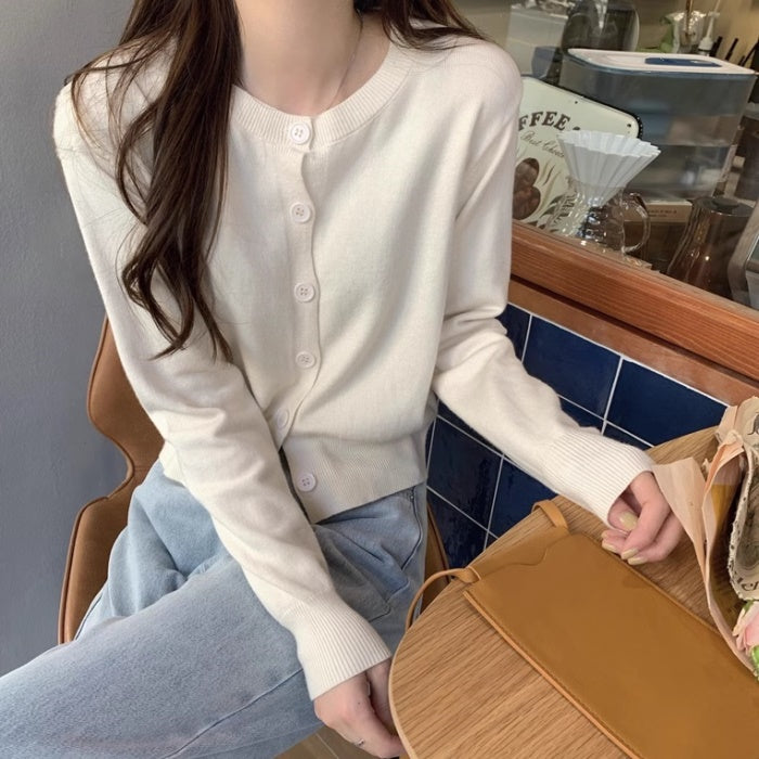 カーディガン ボタン ニット レディース 韓国 ファッション カラフル ポイントカラー ショート丈 ハイゲージ 長袖 上品 清楚