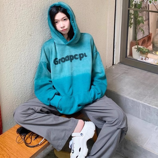 グラデーション スウェット パーカー プルオーバー レディース 韓国 ファッション 裏起毛 ロゴパーカー ロゴグラフィック オーバーサイズ フーディー