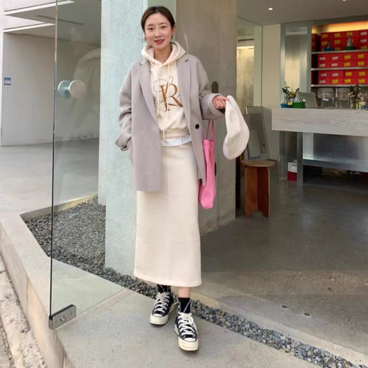 スウェット パーカー セットアップ レディース スウェット ロングスカート 韓国 ファッション プルオーバー パーカー ロゴ フード タイトスカート バックスリット 春秋冬