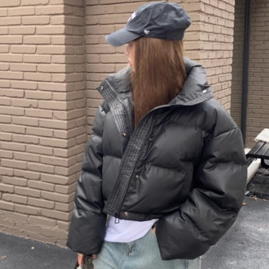 ショート エコダウン ジャケット レディース 韓国 ファッション クロップド丈 ボリューム ショートダウン 防寒アウター 冬