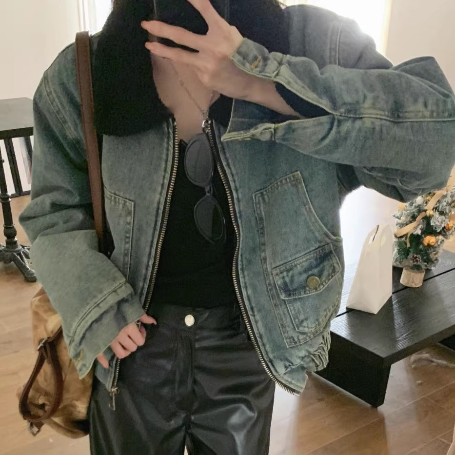 ボア デニムジャケット レディース 韓国 ファッション デニム ジップアウター ショート丈 防寒アウター 冬ジャケット あたたかジャケット おしゃれ