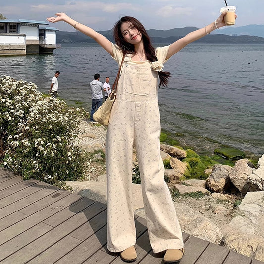 花柄 オーバーオール レディース 韓国 ファッション オーバーサイズ サロペットパンツ