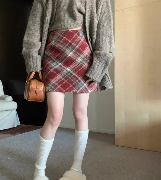 チェック柄 ミニスカート レディース 韓国 ファッション 秋冬 台形スカート ダイヤ柄 プレッピー