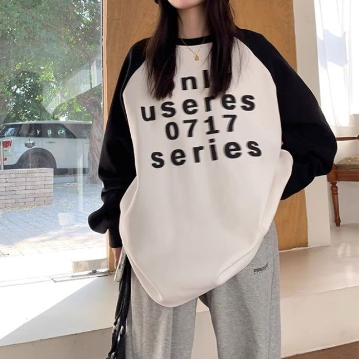 ラグラン スウェット トレーナー レディース ビッグシルエット ロゴ 秋冬 トップス 韓国 ファッション メッセージロゴ オーバーサイズ