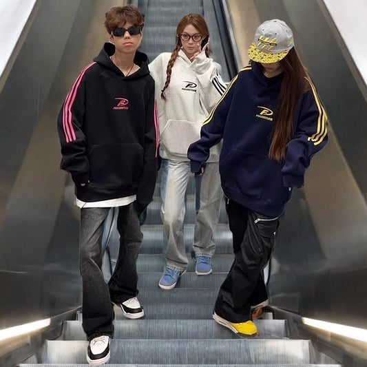 ライン パーカー レディース 韓国 ファッション プルオーバー バックロゴ オーバーサイズ スウェット フーディ