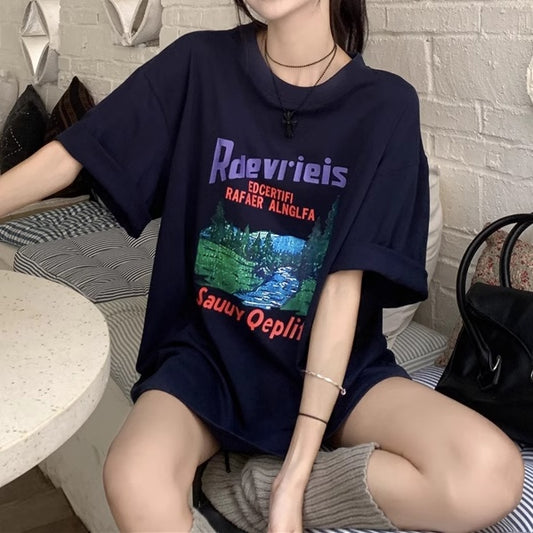Tシャツ レディース プリント グラフィック T 韓国 ファッション 半袖 夏トップス ビッグシルエット