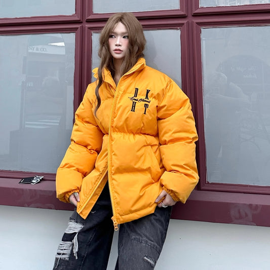エコ ダウンジャケット レディース 韓国 アウター バックロゴ ジップアップ 中綿 ジャケット