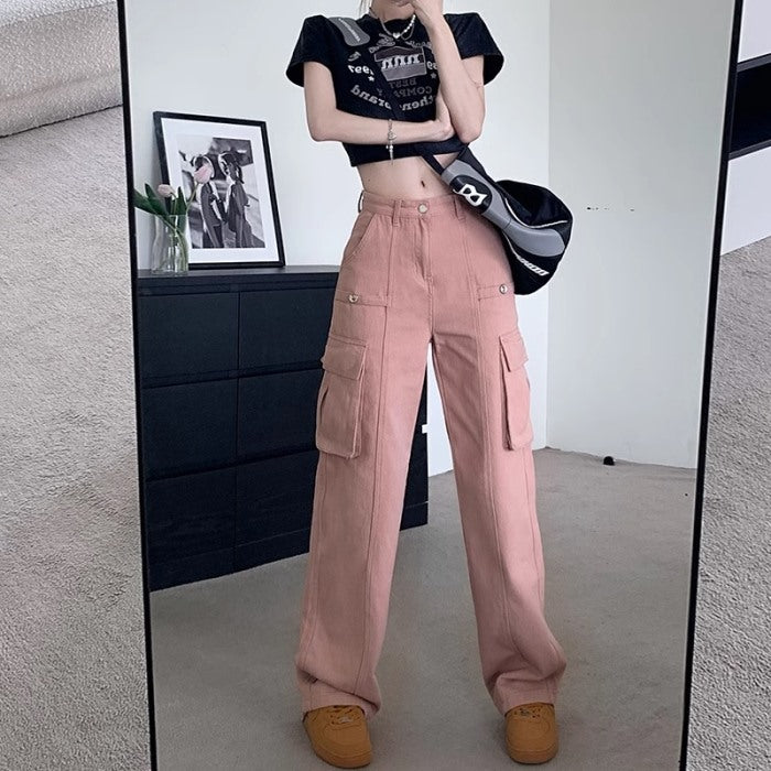 カーゴパンツ レディース 韓国 サイドポケット ペインターパンツ レギュラーフィット