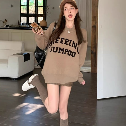 ロゴ ニット レディース 韓国 ファッション オーバーサイズ セーター 冬トップス かわいい ふんわり