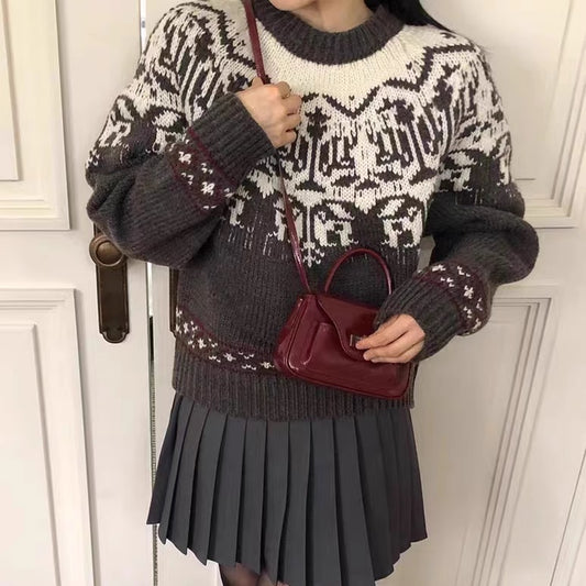 ノルディック セーター レディース レトロ ニット 韓国 ファッション 柄ニット 厚手ニット かわいい
