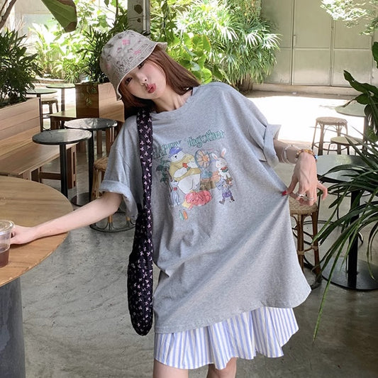 プリント ビッグ Tシャツ レディース 韓国 ファッション オーバーサイズ かわいい キャラクター プリント T