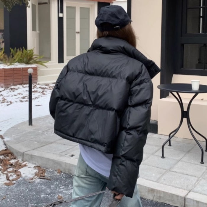 ショート エコダウン ジャケット レディース 韓国 ファッション クロップド丈 ボリューム ショートダウン 防寒アウター 冬