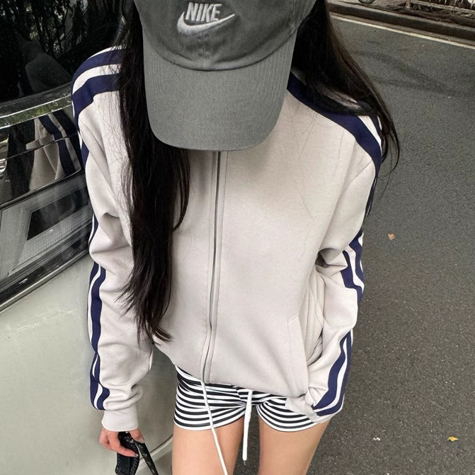 スウェット ジャージ トラック ジャケット レディース 韓国 ファッション サイドライン ハイネック ジップアウター スポーティー