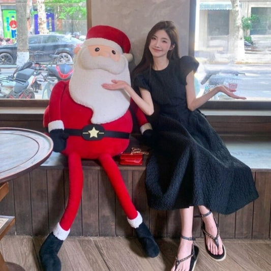 黒ワンピース. 韓国 サマーワンピ レディース 夏コーデ ロングワンピース パフショルダー サイドカット