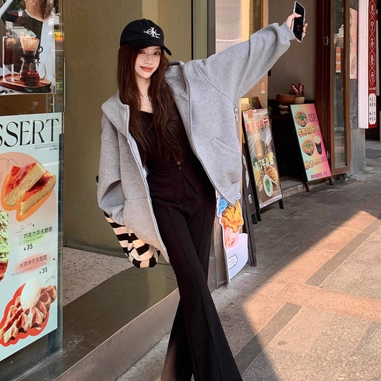 ジップ パーカー レディース 韓国 ファッション ジップアップ オーバサイズ スタンドネック フーディー