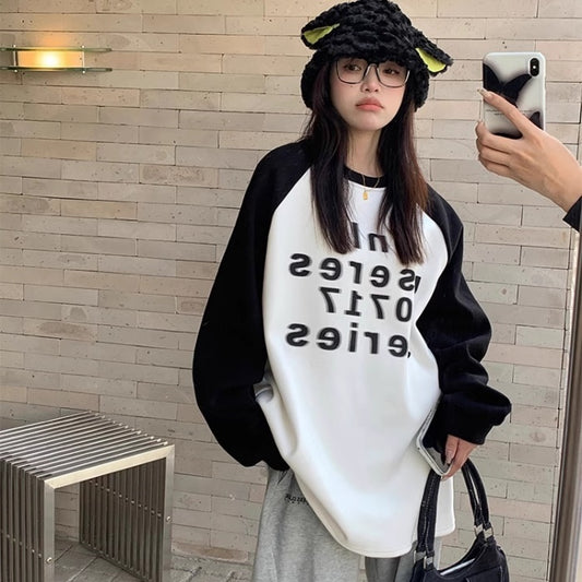 ラグラン スウェット トレーナー レディース ビッグシルエット ロゴ 秋冬 トップス 韓国 ファッション メッセージロゴ オーバーサイズ