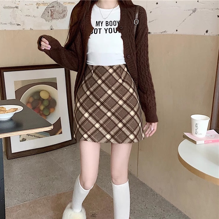 チェック ミニスカート レディース 韓国 ファッション ミニマム カレッジ チェック柄 台形 ミニスカ