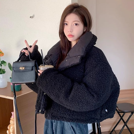 リバーシブル ボア パデッド ジャケット レディース 韓国 ファッション ボアアウター ショート丈 2way