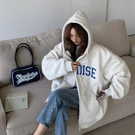ロゴ ビッグパーカー レディース 韓国 ファッション ジップアップ パーカー 秋冬 ビッグシルエットアウター スウェット フーディー