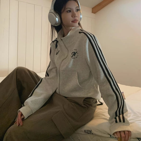 ライン スウェット トラック ジャケット レディース 韓国 ファッション ジップアップ スウェット