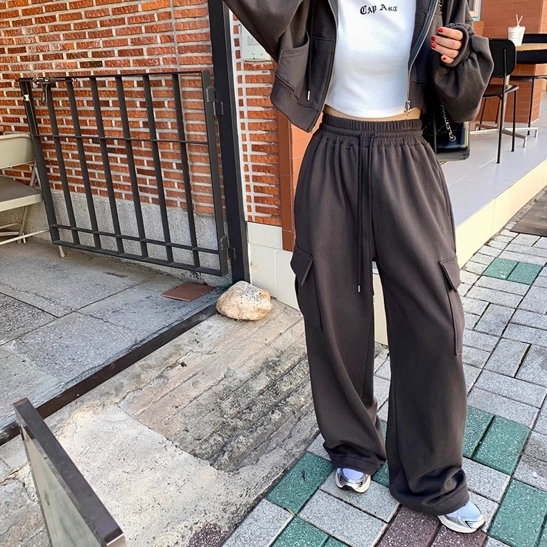 スウェット セットアップ レディース スウェット クロップド パーカー スウェット カーゴパンツ 上下2点セット