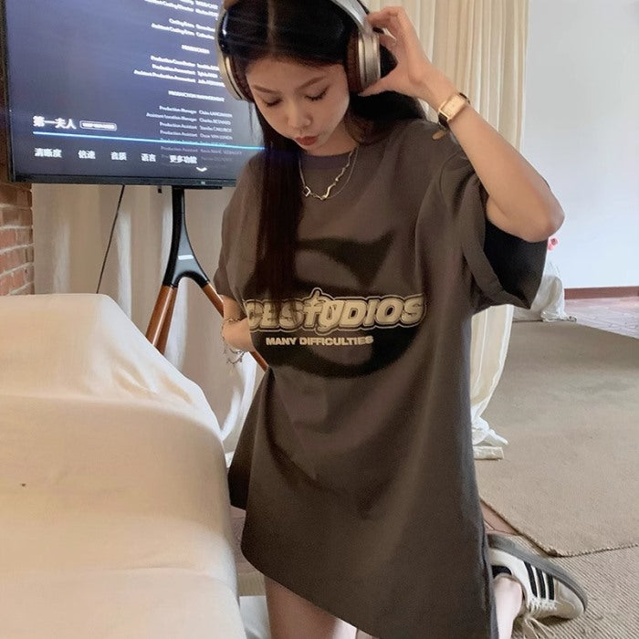 ロゴ グラフィック ビッグTシャツ レディース 韓国 ファッション 90's tシャツ オーバーサイズ