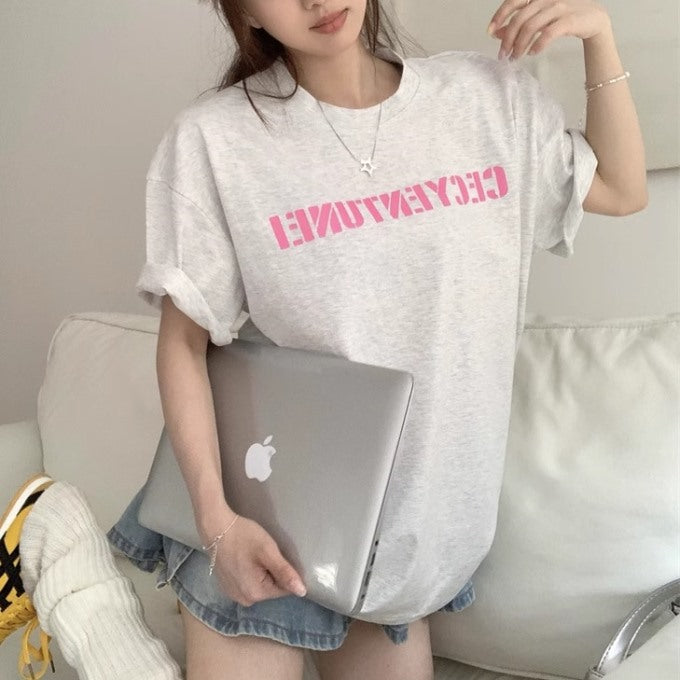 ロゴ Tシャツ レディース 韓国 ストリート ビッグシルエット ロゴグラフィック T 夏トップス