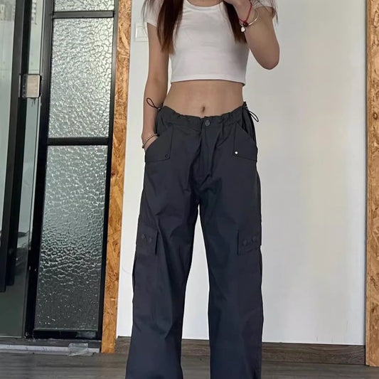 ナイロン カーゴパンツ レディース 韓国 ファッション パラシュートパンツ