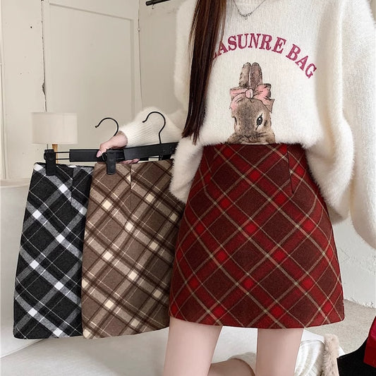 チェック ミニスカート レディース 韓国 ファッション ミニマム カレッジ チェック柄 台形 ミニスカ