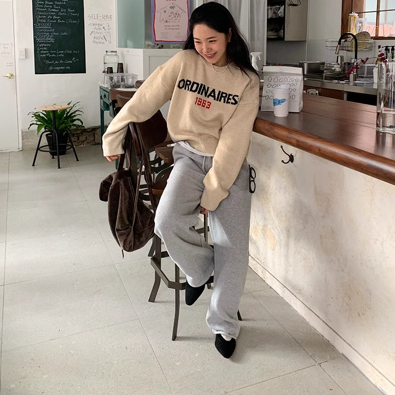 ロゴ ニット レディース 韓国 ファッション トップス 秋冬 セーター ハイゲージ クルーネック