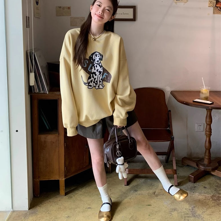 グラフィック トレーナー レディース 韓国 スウェット トップス ダルメシアン プリント スウェットシャツ