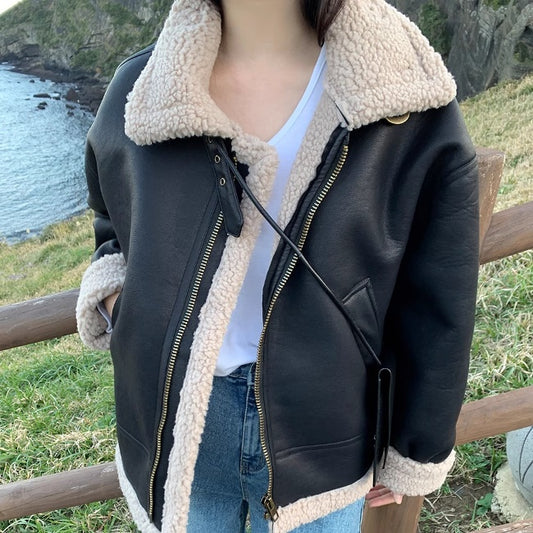 フェイクレザー フライトジャケット レディース 韓国 ファッション エコレザー ボアジャケット