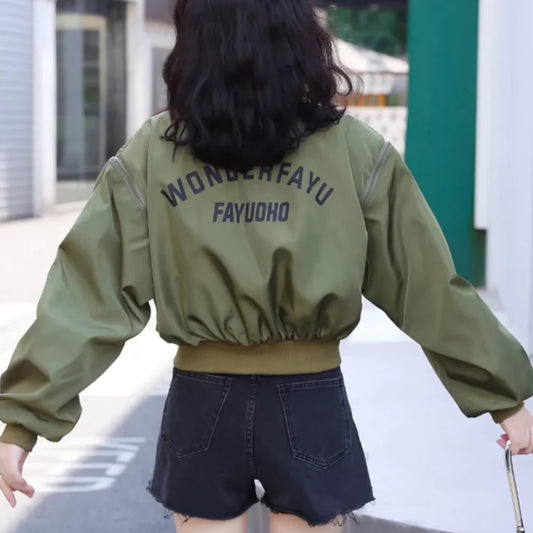 MA-1 ジャケット レディース 韓国 ファッション クロップ ジップ カットホール 2WAY アウター