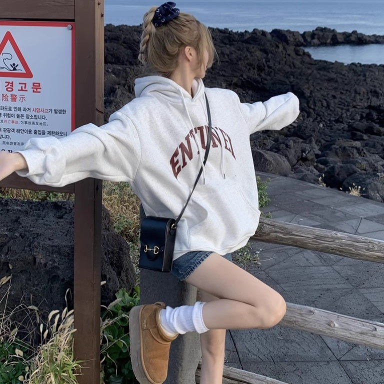 ロゴ パーカー レディース 韓国 ファッション プルオーバー スウェット かわいい 秋冬 裏起毛 メンズライク ロゴパーカー 長袖