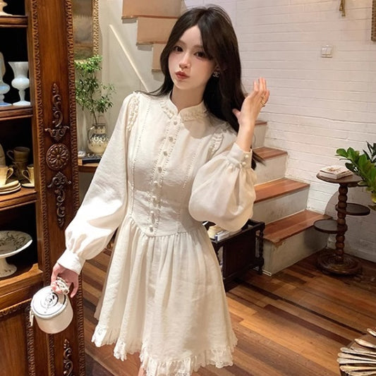 レース ミニワンピース レディース 韓国 ファッション 白ワンピ 清楚 上品 ガーリー 春夏 フレア ワンピ