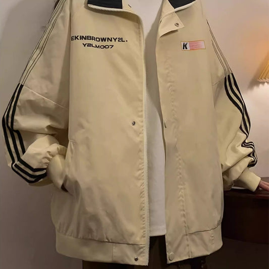 ライン ナイロン ジャケット レディース 韓国 ファッション バックプリント ロゴ ブルゾン
