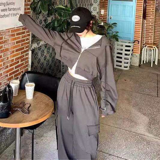 スウェット セットアップ レディース スウェット クロップド パーカー スウェット カーゴパンツ 上下2点セット