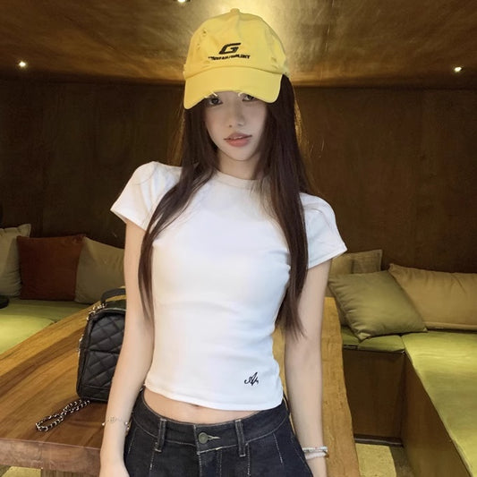 ストレッチ Tシャツ ストレッチ レディース 韓国 ファッション 白T タイトフィット ショートT