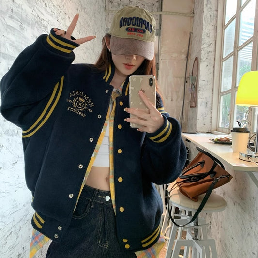 スタジャン レディース 韓国 ファッション オーバーバーサイズ ロゴマーク ベースボールジャケット