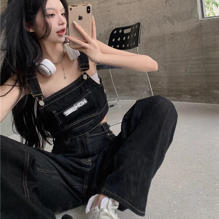 デニム ビスチェ セットアップ レディース 韓国 ファッション 黒デニム クロップ トップス ワイドデニムパンツ 上下2点セット