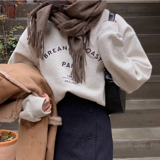 ロゴ トレーナー レディース 韓国 ファッション シンプル ロゴプリント 裏起毛 スウェット トップス