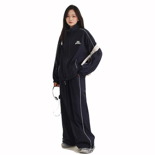 ナイロン ジャージセットアップ レディース サイドライン 韓国 ファッション ロゴ カジュアル スポーツウェア 上下セット