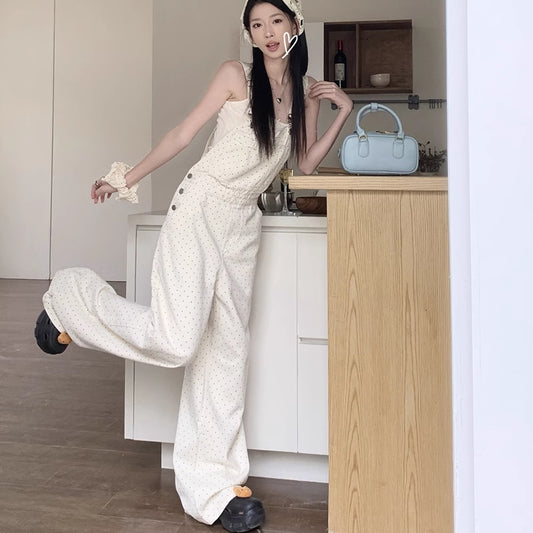 ドット柄 オーバーオール レディース 韓国 ファッション オーバーサイズ サロペットパンツ