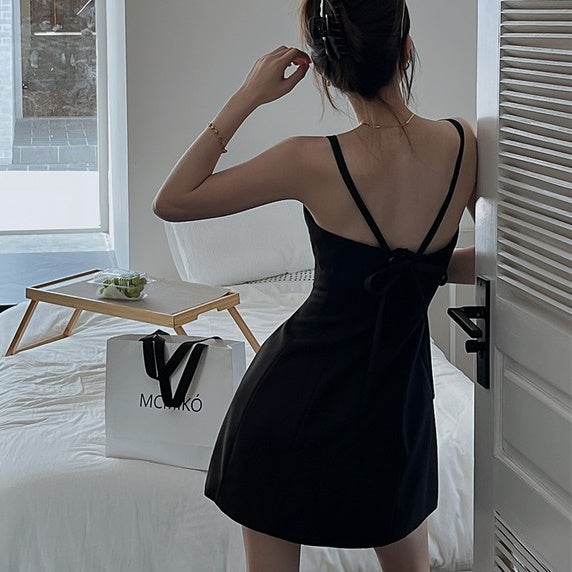 キャミワンピース レディース 韓国 ファッション フレア ミニワンピース ノ―スリーブ ワンピ 黒 パープル