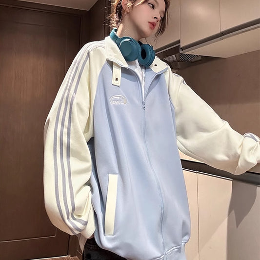 スウェット トラック ジャケット レディース 韓国 ファッション オーバーサイズ サイドライン ジャージ トップス