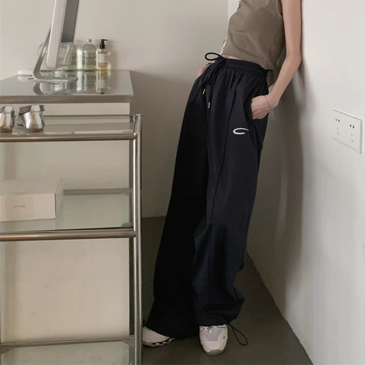 ジャージ パラシュート パンツ レディース 韓国 スポーツウェア ドロスト ワイド パラシュートパンツ