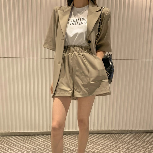 夏 セットアップ レディース スーツ 韓国 ファッション 半袖 ジャケット ショートパンツ