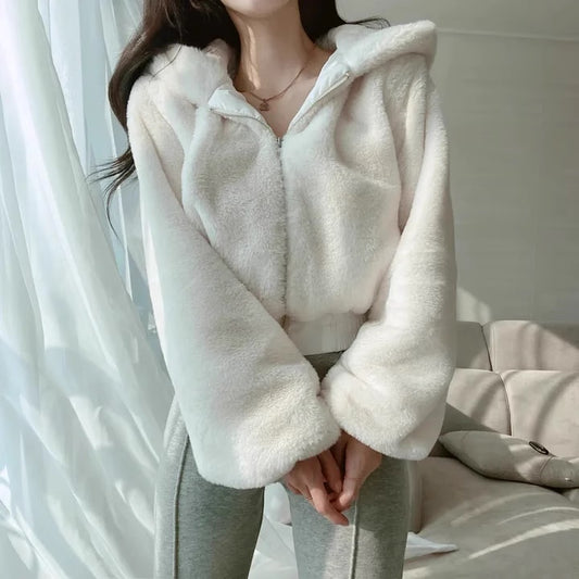 ボアパーカー レディース 韓国 ファッション クロップド パーカー アウター ベロア調 ボアブルゾン