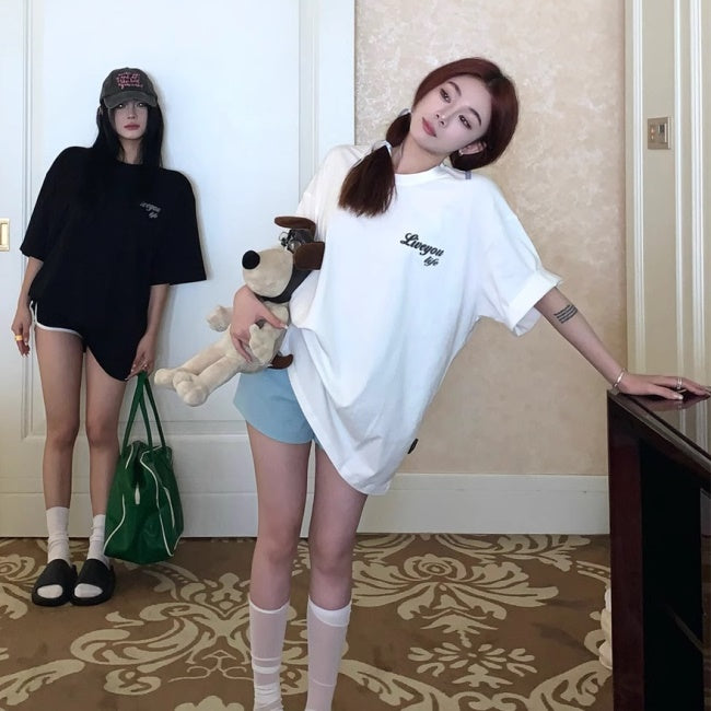 グラフィック Tシャツ レディース 韓国 ストリート バックロゴ ビッグシルエット T 夏トップス