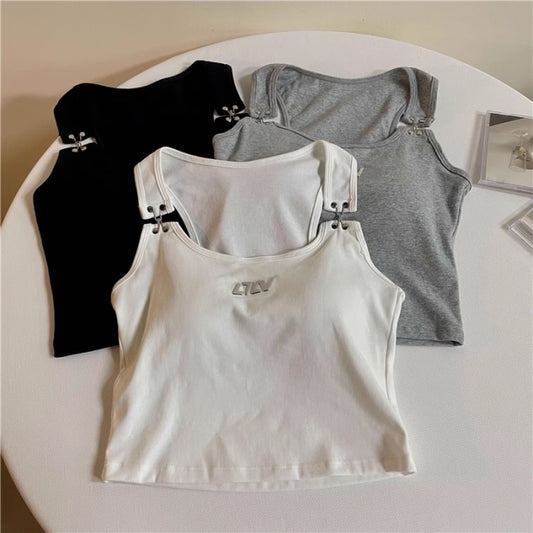 クロップド タンクトップ レディース 韓国 ファッション ブラトップ へそ出し ショート丈 ホック式 カップ内臓 レーサーバック